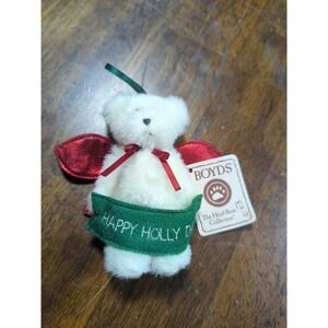 Boyds Bears Plush Mini Bear Christmas Ornament Happy Holly Days